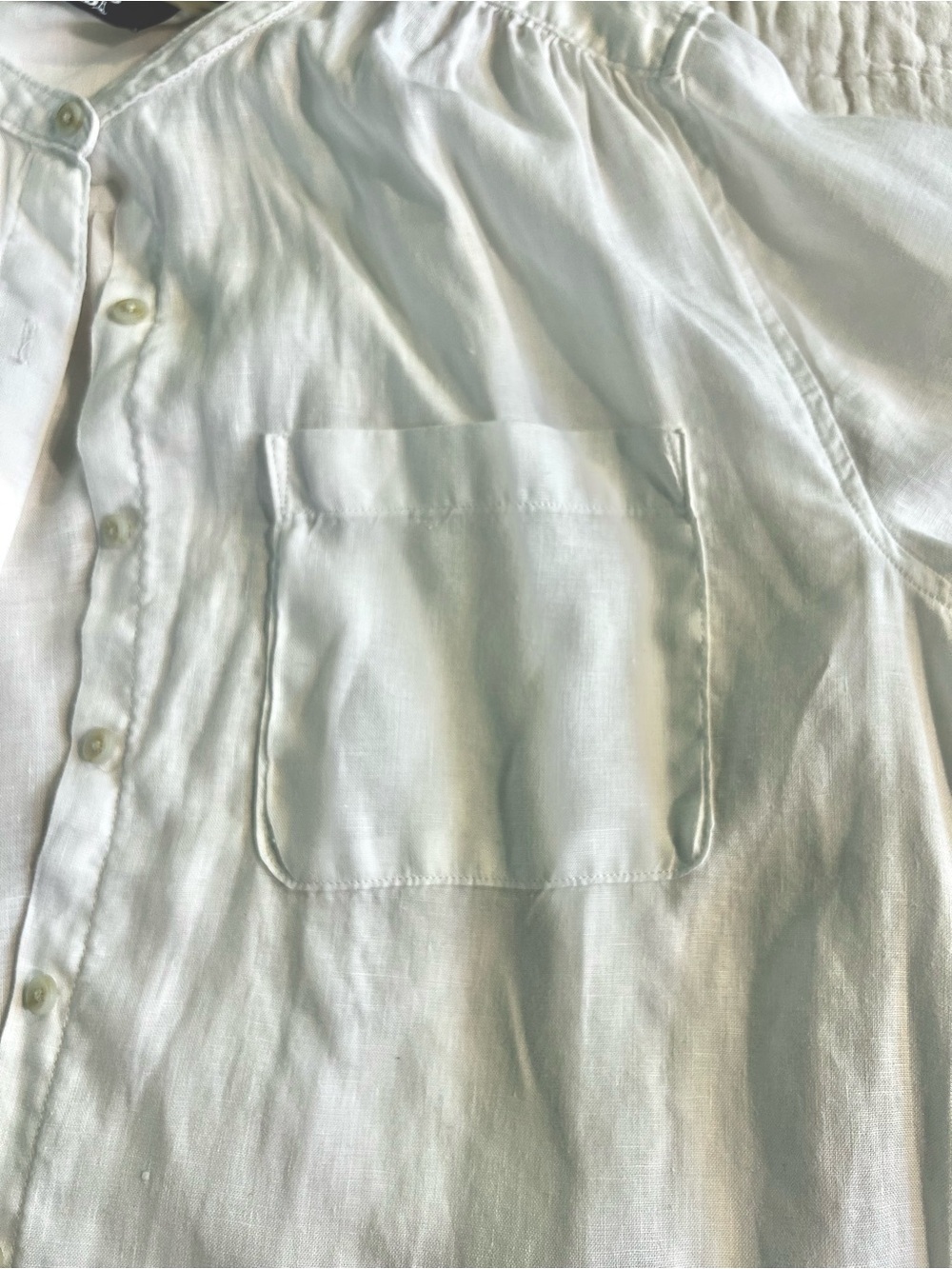 Lands' End Women's White Linen Band-Collar Button-Up Shirt W/ Pockets Oversized - Picture 5 of 8
